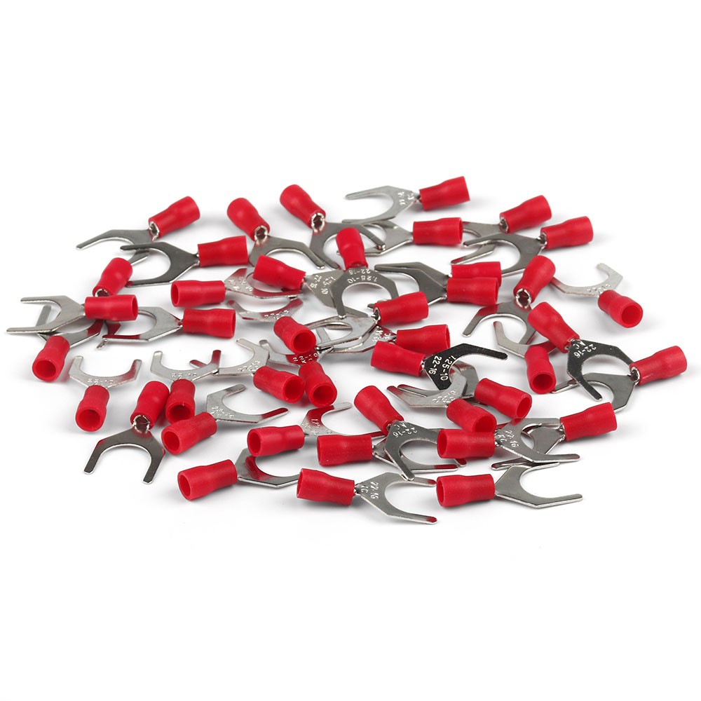 100PCS Red 22-16 AWG Insulated Crimp Spade Fork U Terminal Connectors SV1.25-10