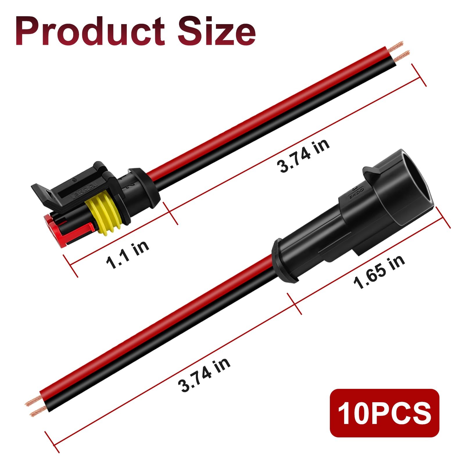 10Pcs Car Waterproof Electrical Connector, 2 Pin 16 10pack, 2pin