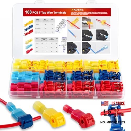 108 Pcs T-Tap Wire Connectors Kit, Quick Splice Self-Stripping Electrical Wire