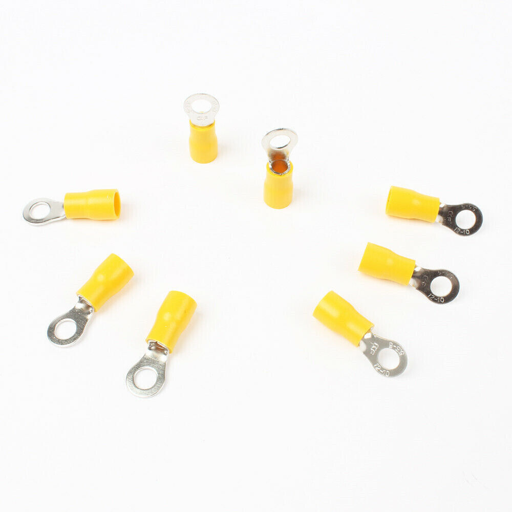 100pcs 12-10 AWG Yellow Copper PVC Tinplate Insulated Crimp Ring Terminal