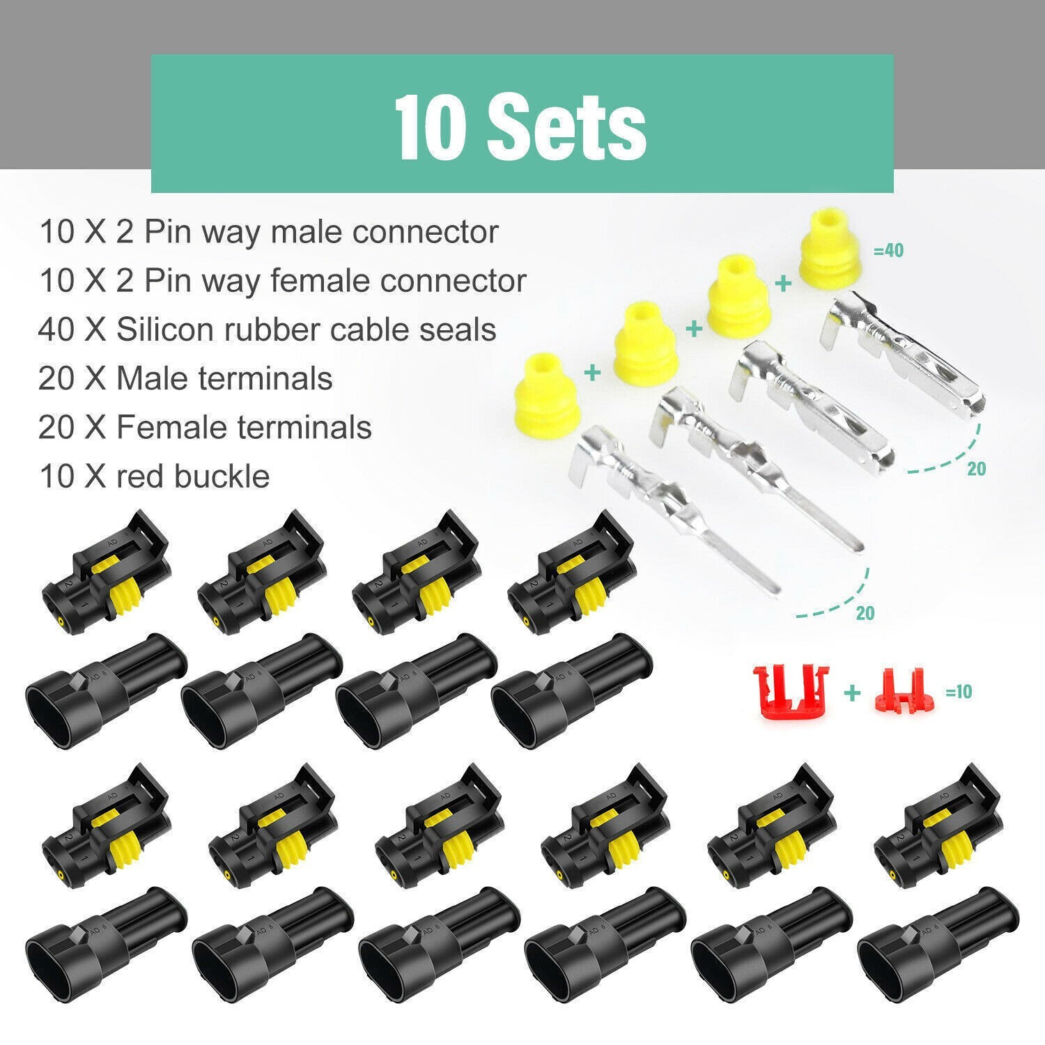 2Pin Way Car Waterproof Male Female Electrical Connector Plug Wire Kit Set Lot