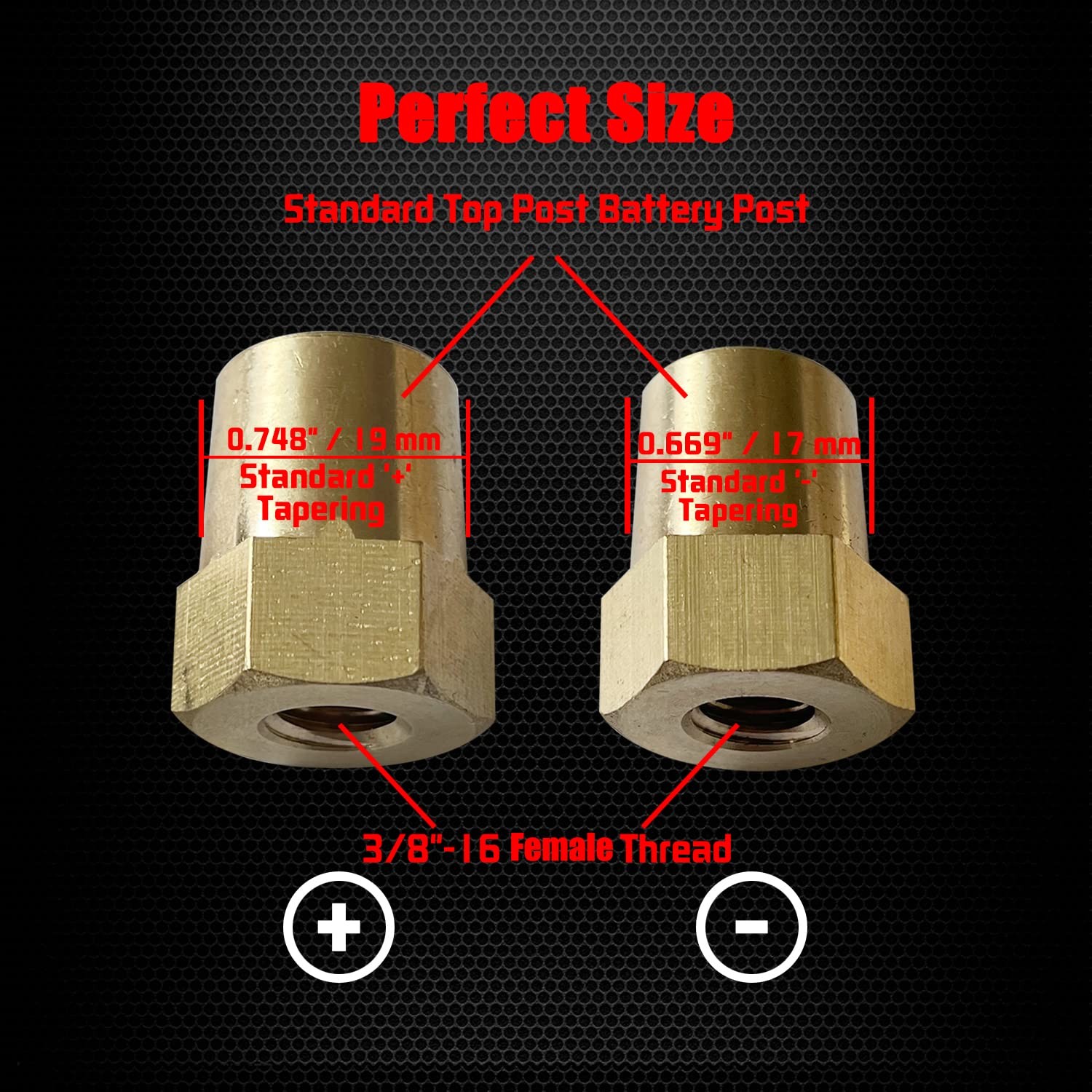Ampper 3/8″-16 Thread Female Brass Battery 2 Pairs, 3/8″