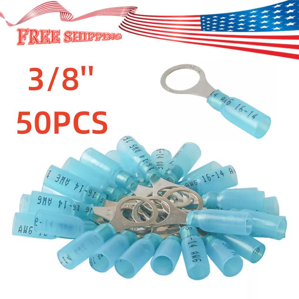 Blue Heat Shrink Ring 3/8″ Eyelet Terminals Wire Connectors 16-14 AWG