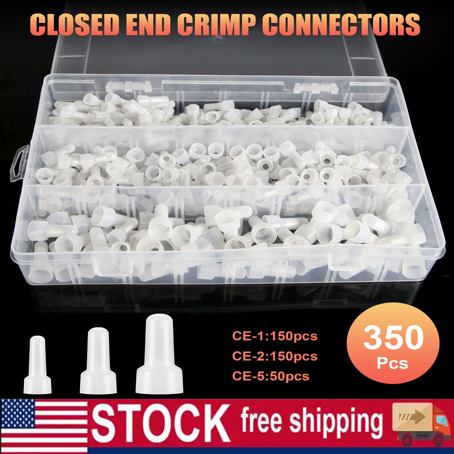 Nylon Closed End Caps Crimp Cap Copper Core Connectors 350Pcs 22-10AWG Terminals