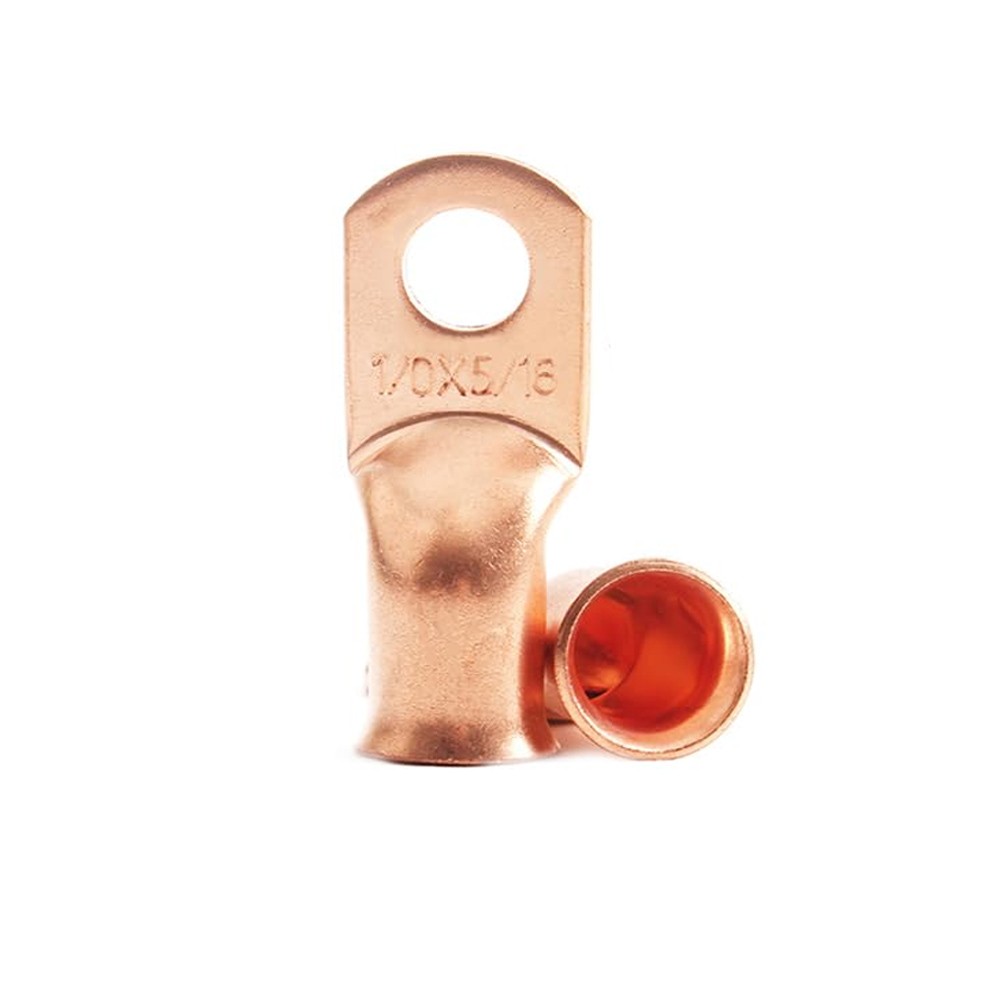 1/0 Gauge AWG Non-Insulated Pure Copper Lugs 5/16″ Ring Terminal Connector 10pcs