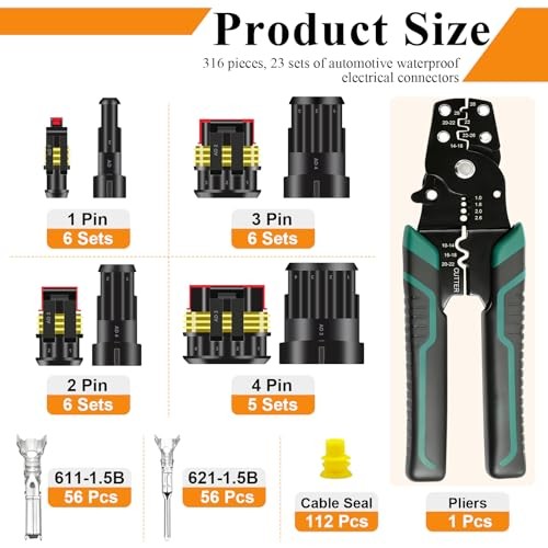 316PCS 23 Sets Waterproof Automotive Electrical Connectors 316pcs Black
