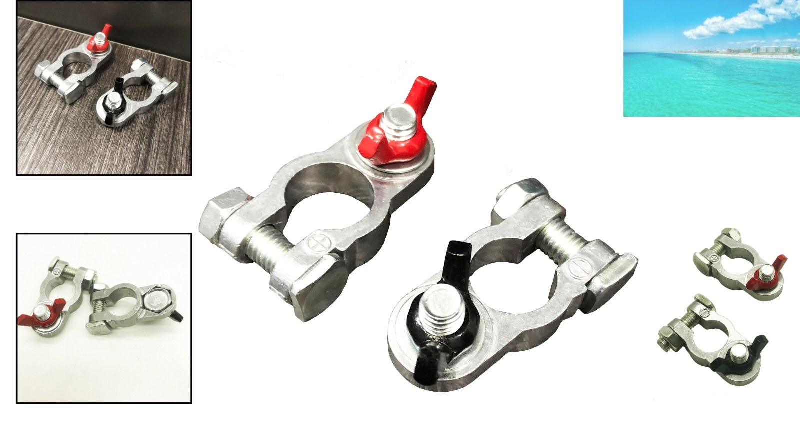 Zinc-Plated Battery Terminal Set for Marine and RV Use – 1 Positive + 1 Negative