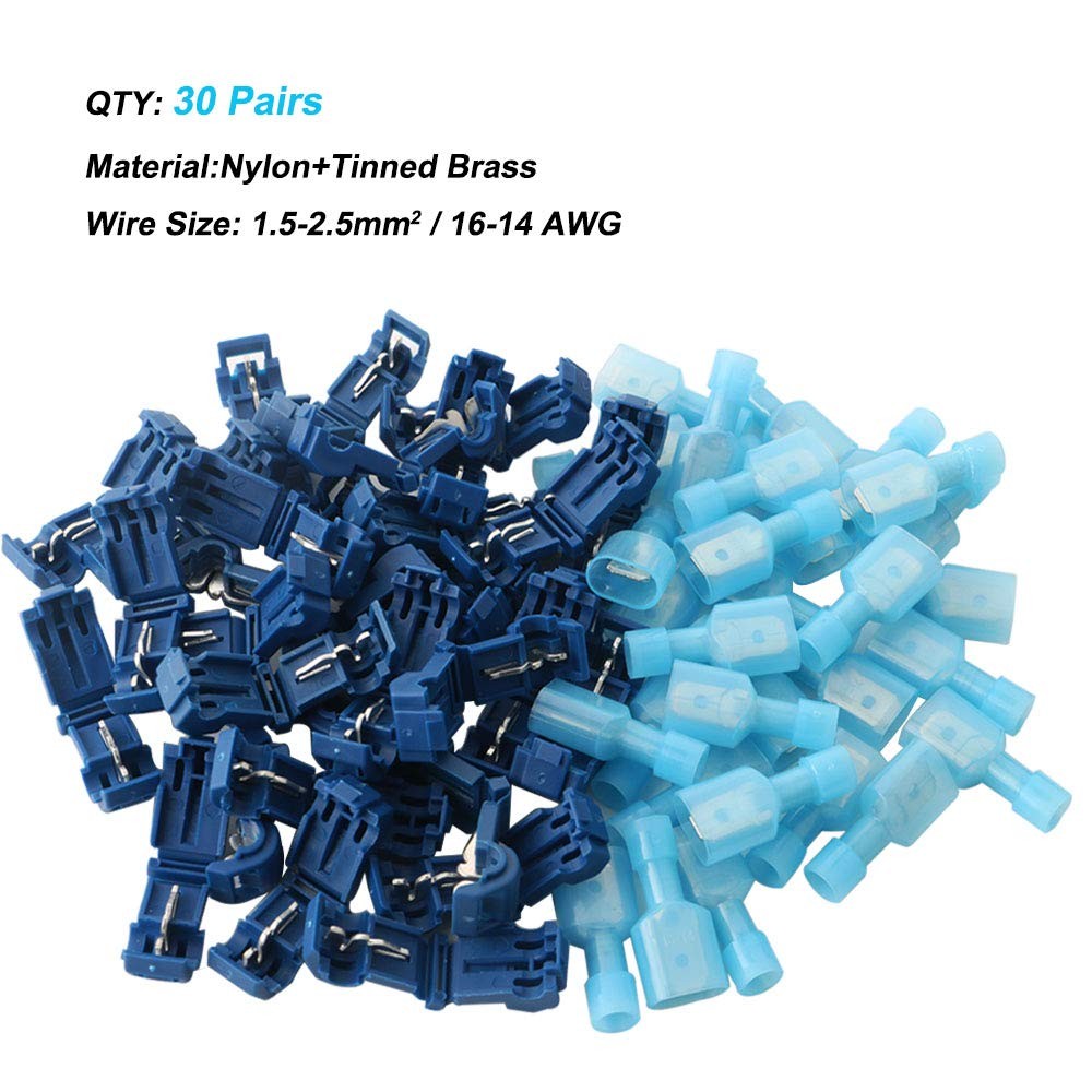 T Tap Wire Connectors 60pcs Quick Splice Electrical Kit Blue