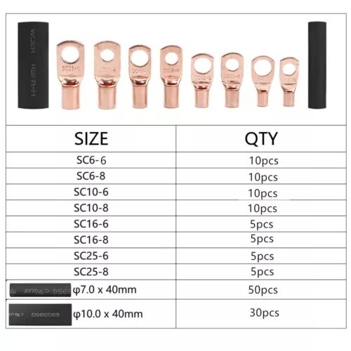 280/140PCS Copper Lug Ring Terminals Cable Electrical Wire Crimp Connectors Kit