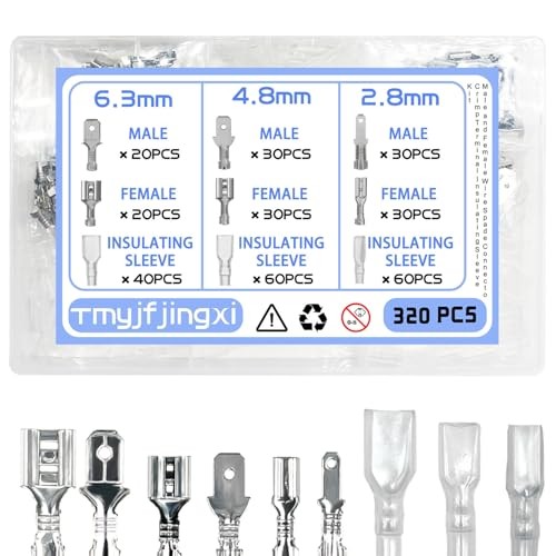 320PCS 2.8/4.8/6.3mm Spade Wire Terminal Connectors Male and Female Crimp