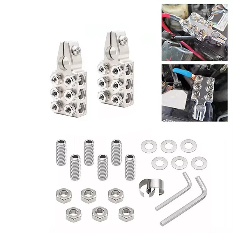 12 Way Battery Terminal Connectors Clamps 1/0 2 4 8 AWG Gauge Positive Negative