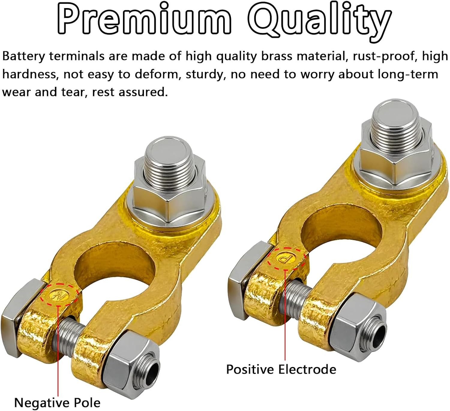 1 Pair Universal Brass Battery Terminal Connector, Heavy Duty Cable End