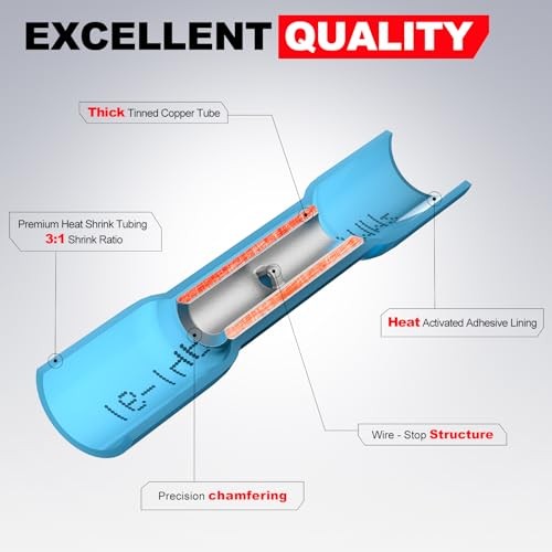 Heat Shrink Butt Connectors 22-16 AWG, 100 Pcs Waterproof 22-16AWG 100pcs