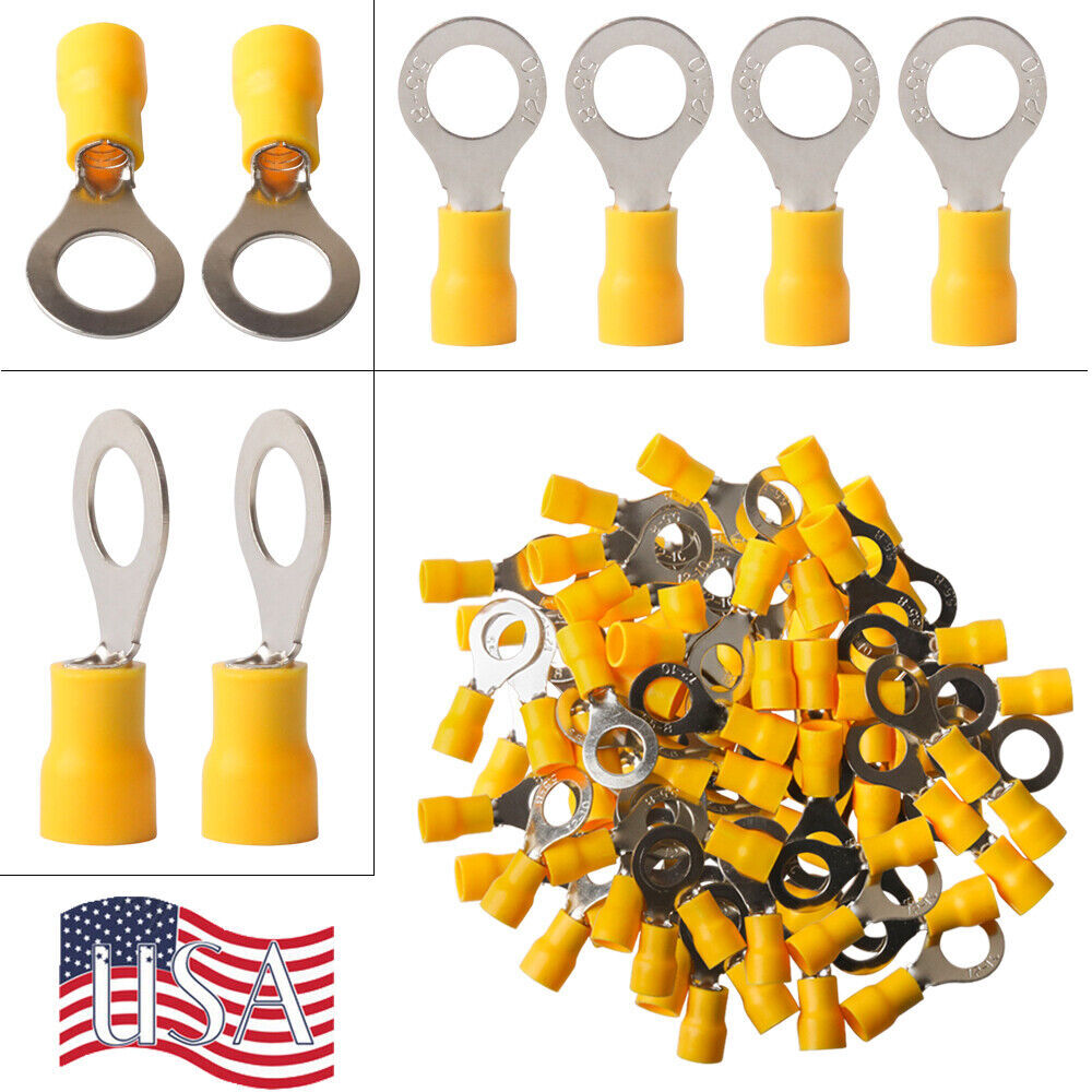 50-500PCS Ring Terminal RV5.5-8 Yellow 8mm Electrical Wire Crimp Connectors