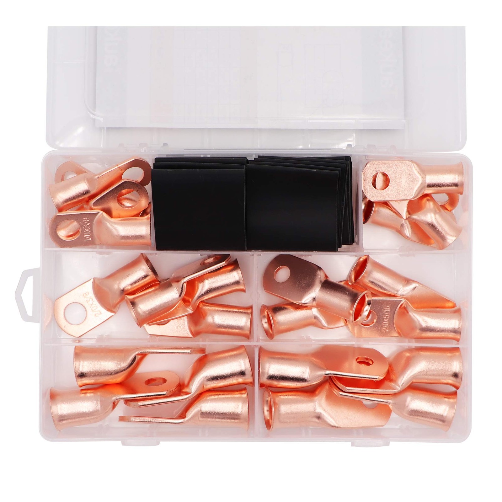 48PCS Battery Cable Copper Wire Lugs Ends 1/0 2/0 4/0 Gauge 5/16 3/8, Crimp R…