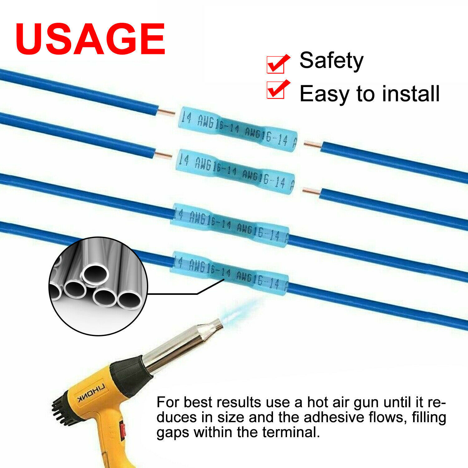 200/100/50PCS Heat Shrink Butt Wire Splice Connectors Seal Crimp Terminals USA