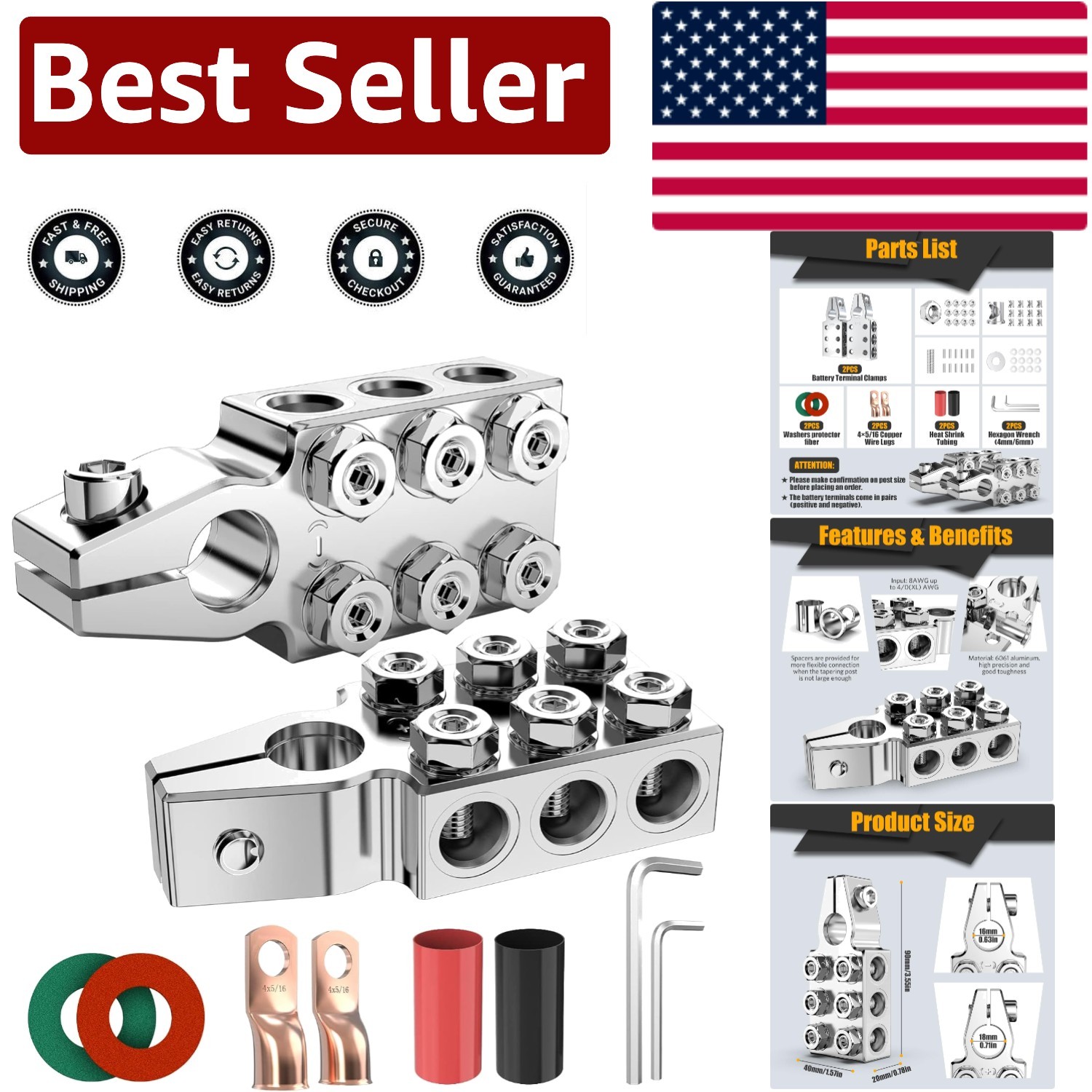 Corrosion-Resistant 12-Way Battery Terminal Clamps with Easy Installation Kit