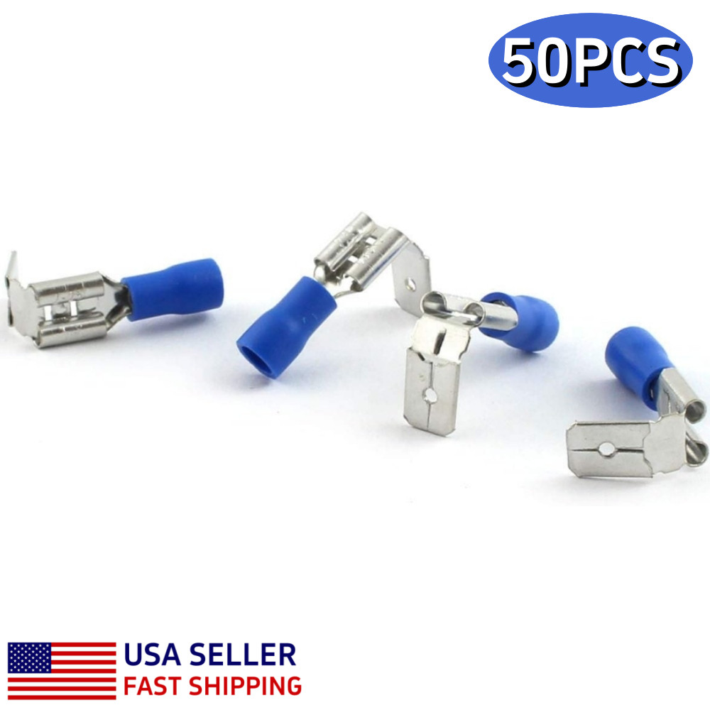 50pcs Vinyl Insulated Piggyback 6.3mm Spade Terminals 16-14AWG Wire Connector US