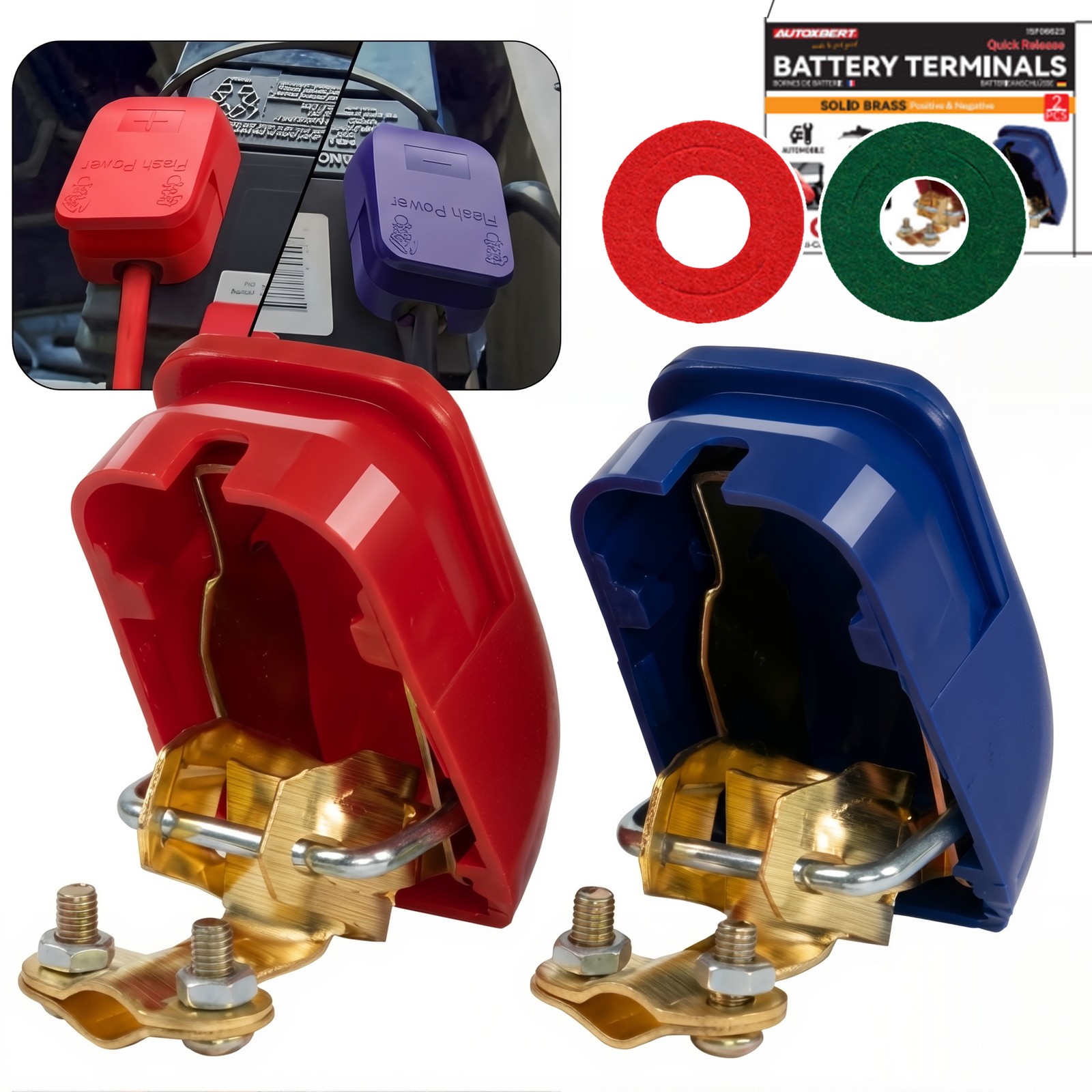 2x Car Battery Terminal Connector Clamp Quick Release Disconnect Top Post Cover/