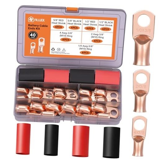 pcs Battery Cable Ends Kit,1/0 AWG 2 AWG 4 AWG Copper Lugs,0 Gauge 00 Gauge 40