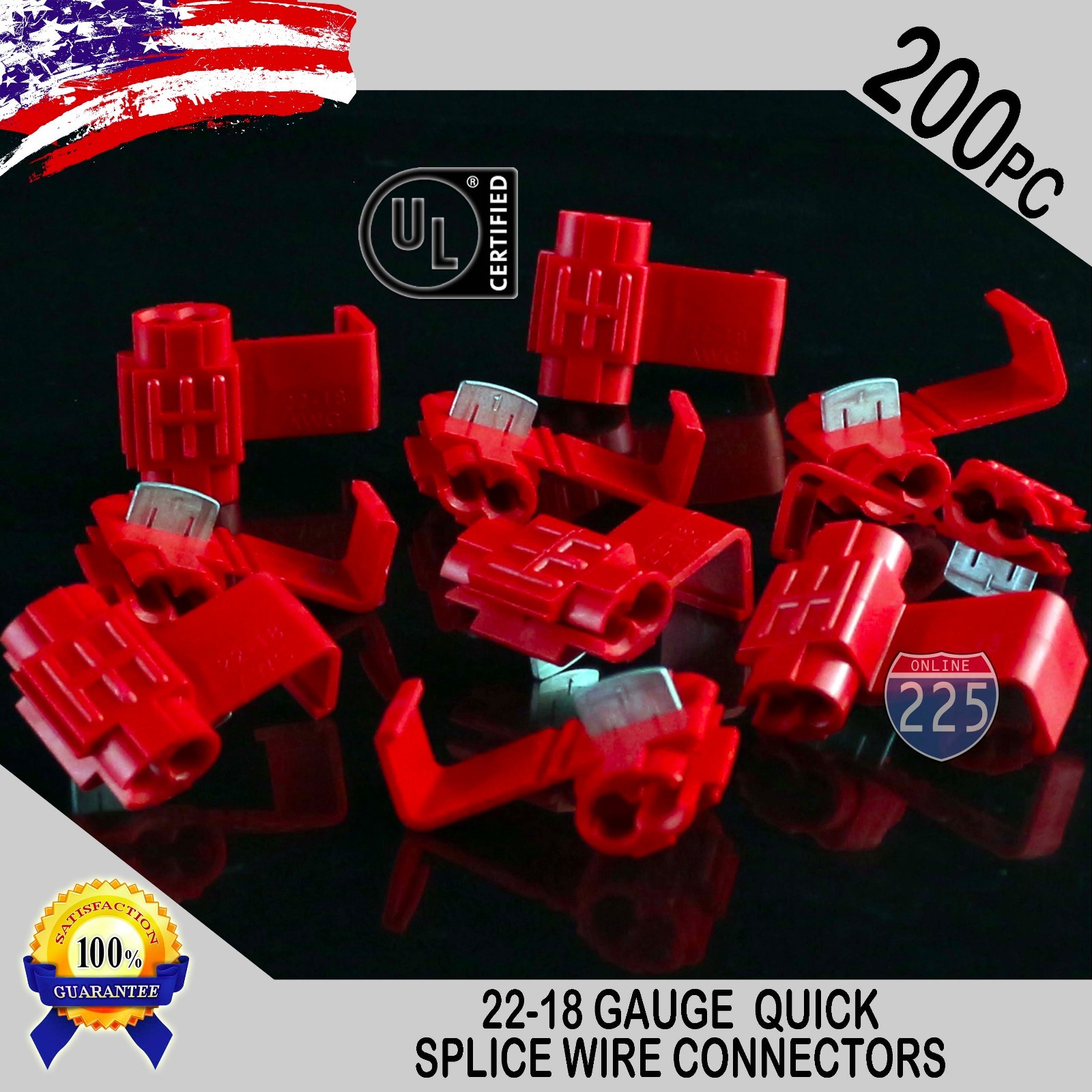 200 Pack 22-18 Gauge Red Quick Splice Tap Wire Connectors Install Terminals UL