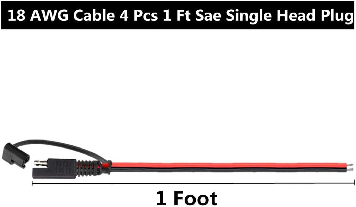 4 PC12V SAE Quick Disconnect Extension Cable with DC Connection Cord Plug 1 Foot