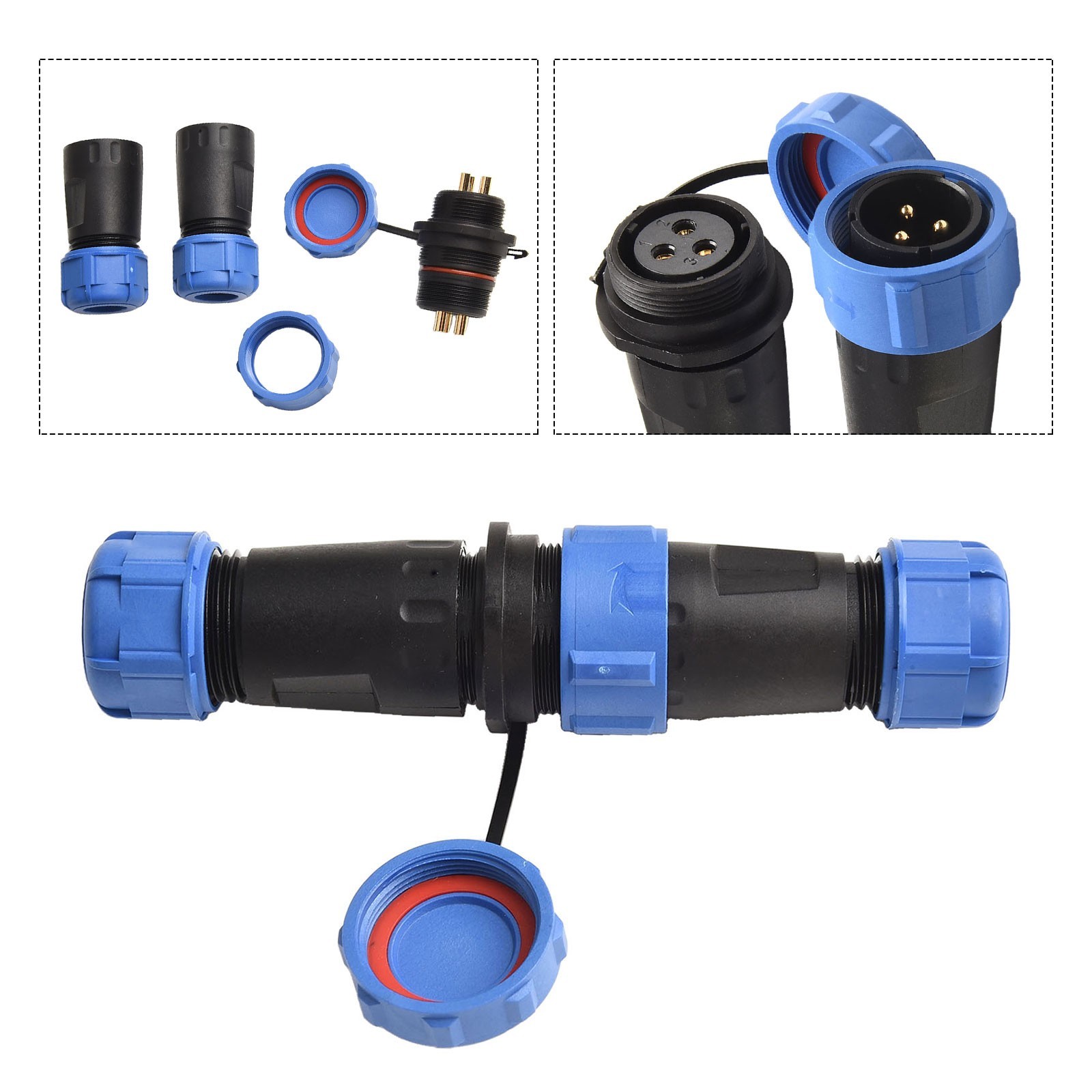 Waterproof Cable Connector Wire Connector 30A 3Pin AC 1500V Mount Pair