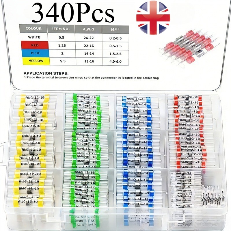 340Pcs Solder Seal Wire Connectors Waterproof Heat Shrink Butt Connectors Solder