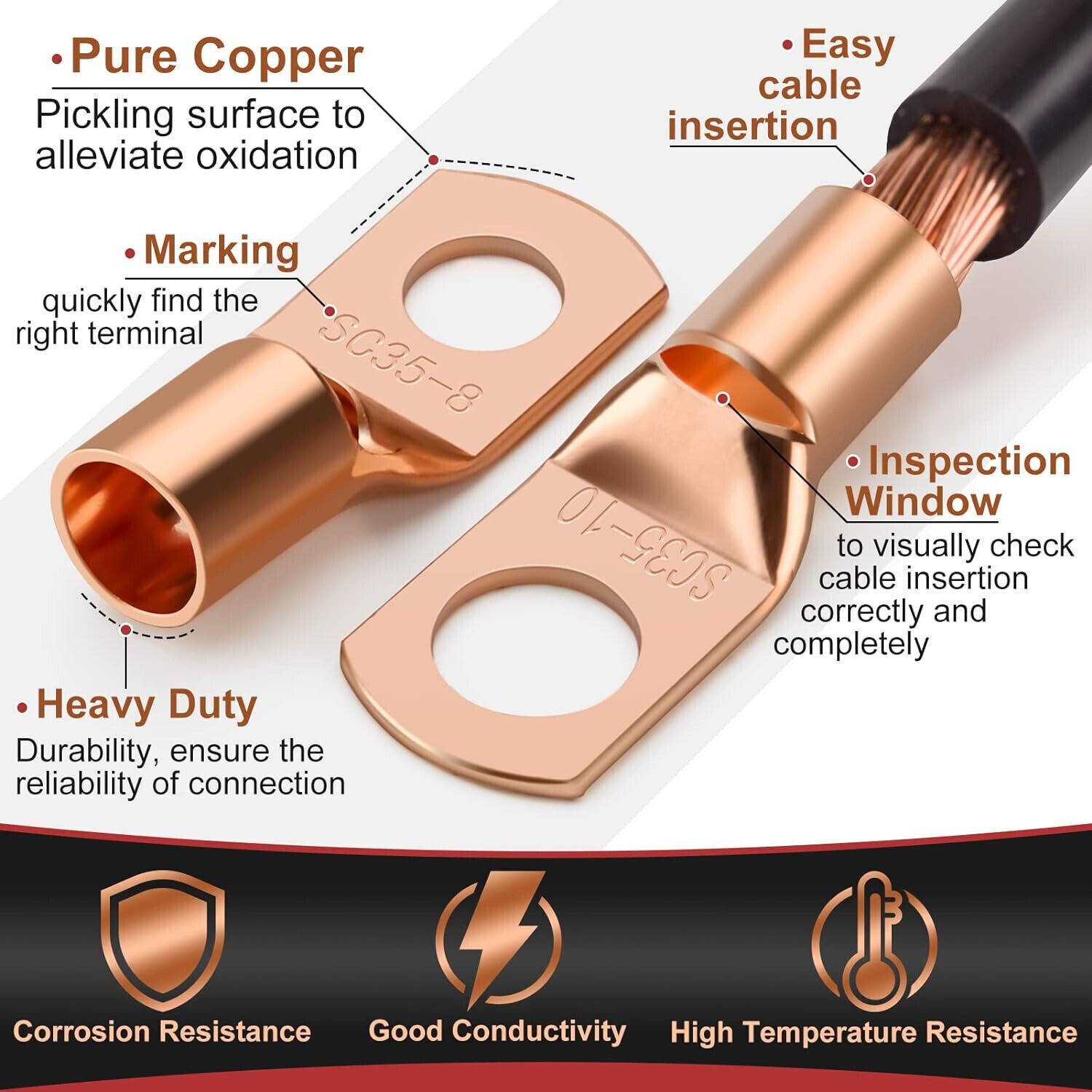 150pcs Copper Wire Lugs Battery Cable Ends Terminal Connectors Assortment Kit US