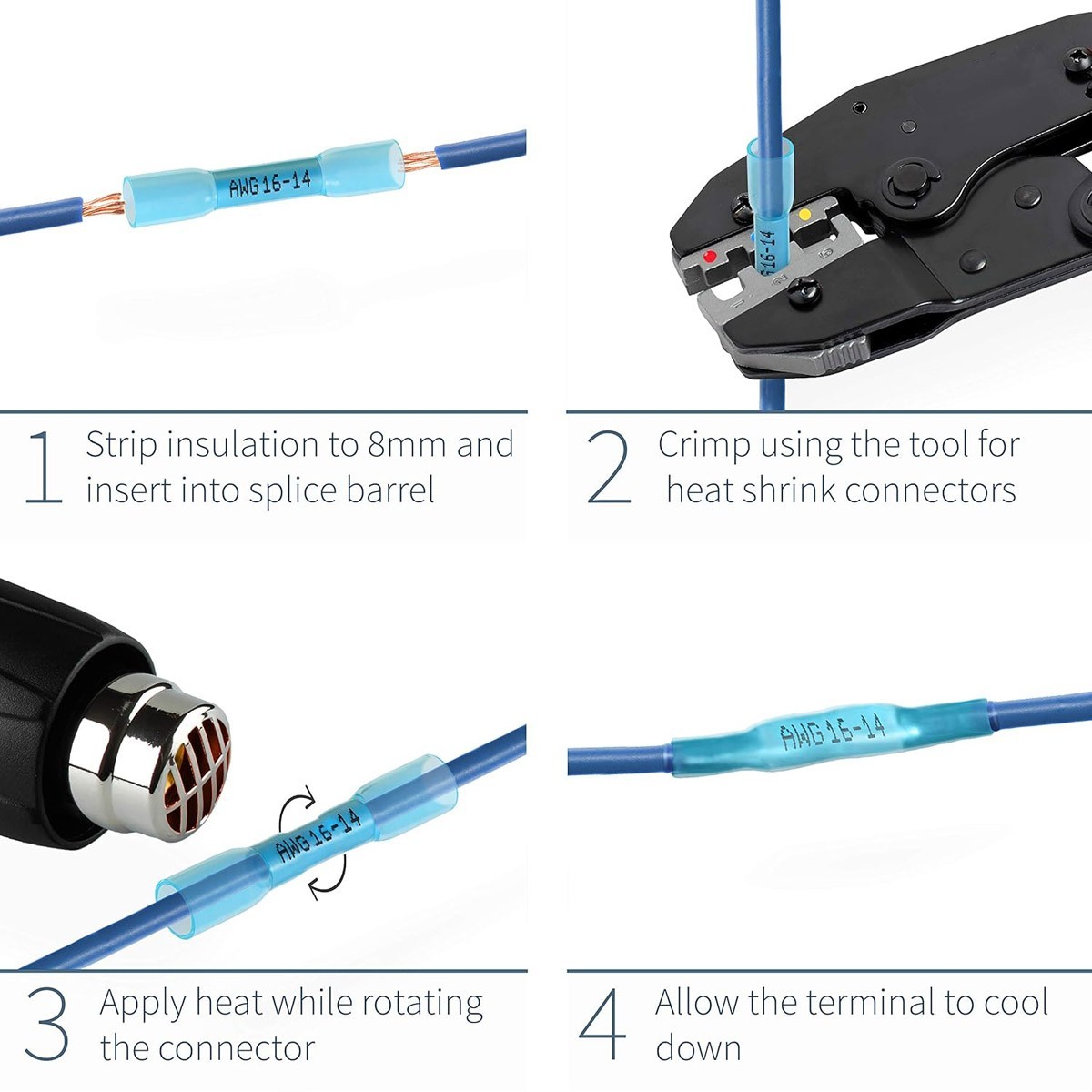 Heat Shrink Waterproof Insulated Crimp Butt Splice Electrical Connectors Marine