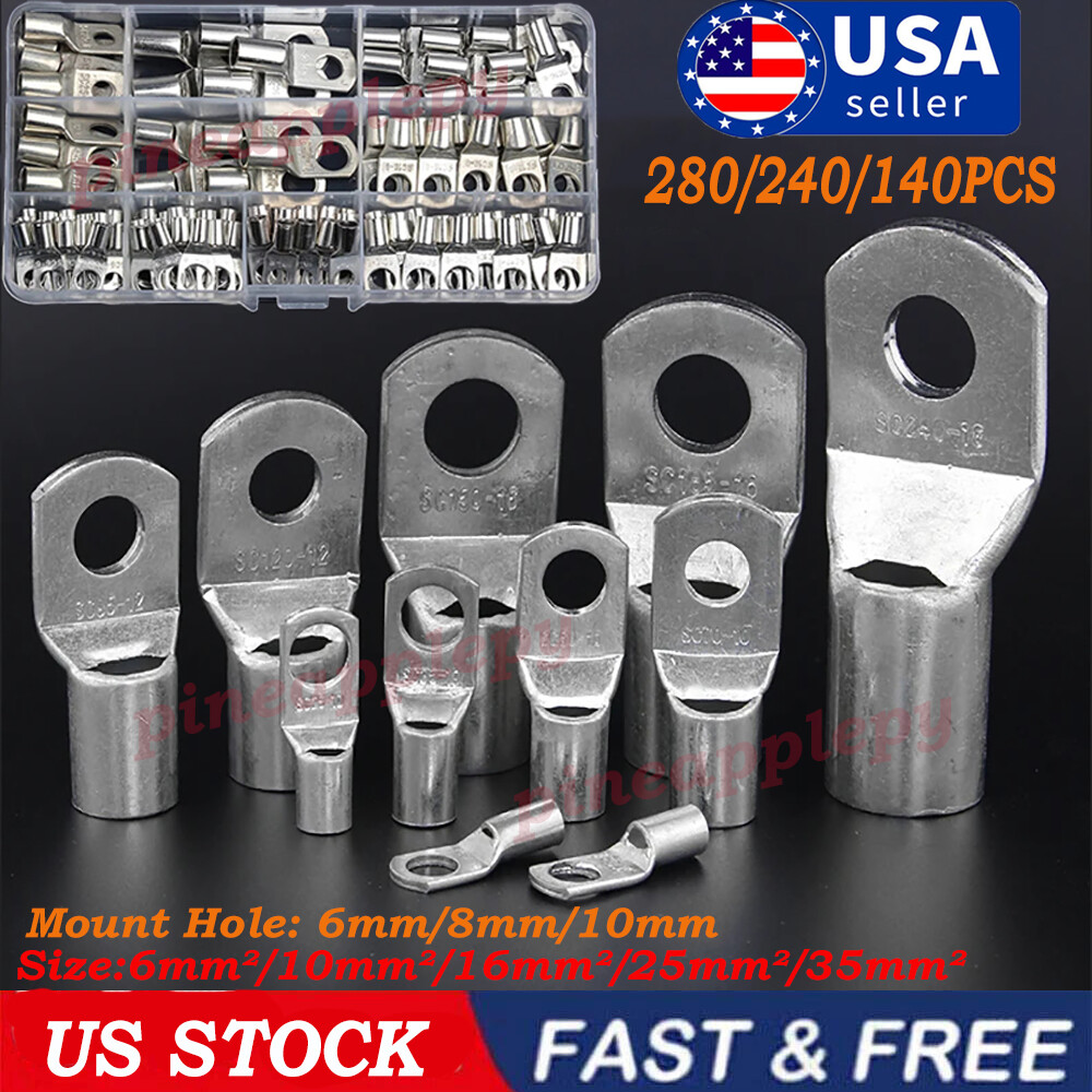 240Pcs Copper Wire Lugs Battery Cable Ends Ring Terminals Connectors Tubing Kits