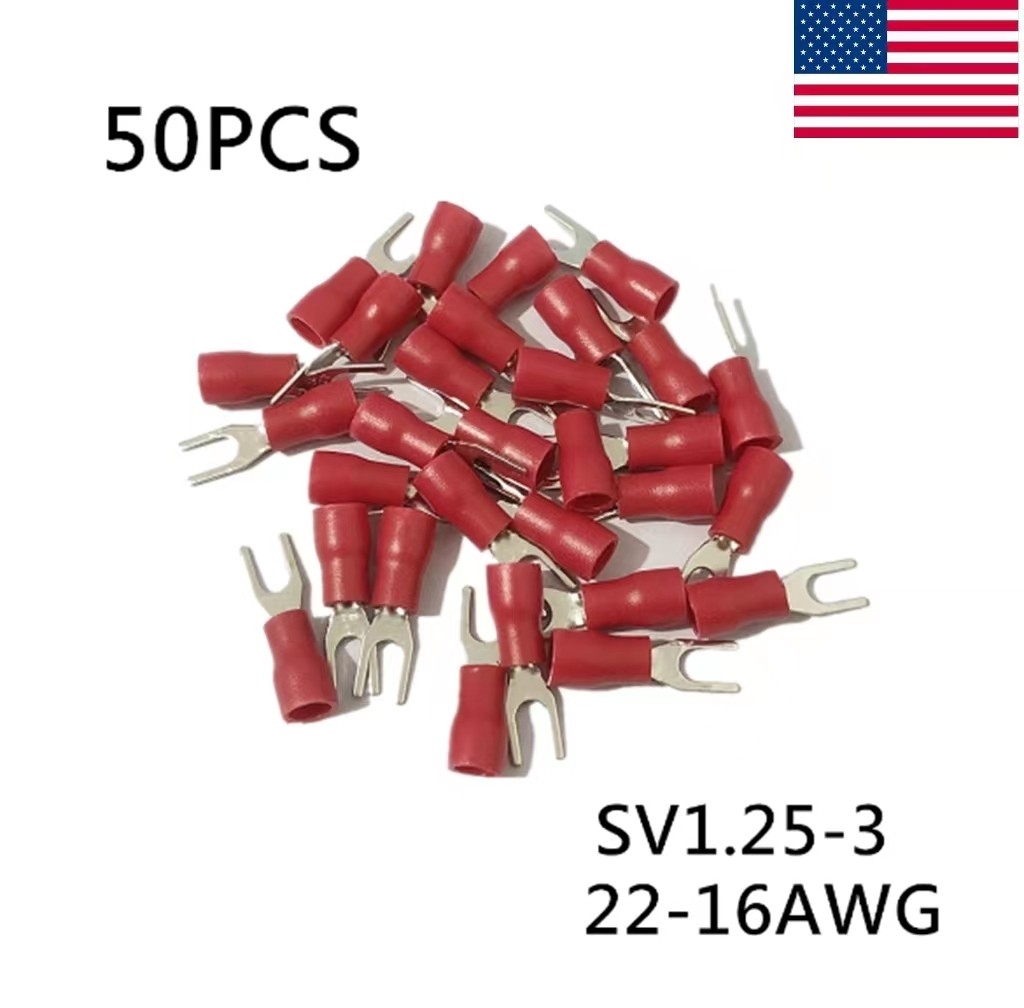 SV1.25-3 22-16AWG Red Pre Insulated Fork Type Terminals Connectors 50 Pcs
