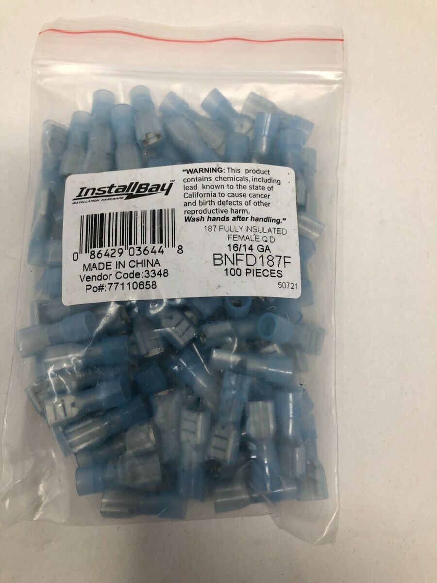 INSTALL BAY BNFD187F / Blue Nylon Female Quick Disconnect 16-14 Gauge .187 (100)