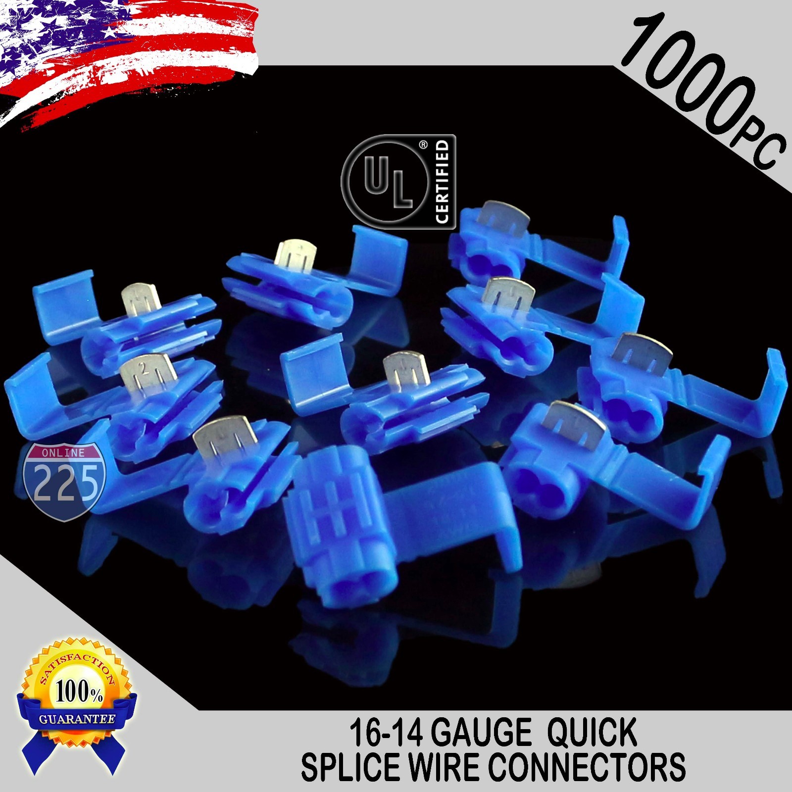 1000 Pack 16-14 Gauge Blue Quick Splice Tap Wire Connectors Install Terminals UL