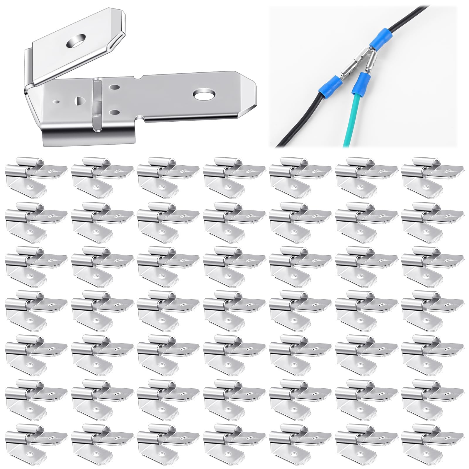 50 Pcs Silver Double Piggyback Connectors, Male, Female, Quick Disconnect