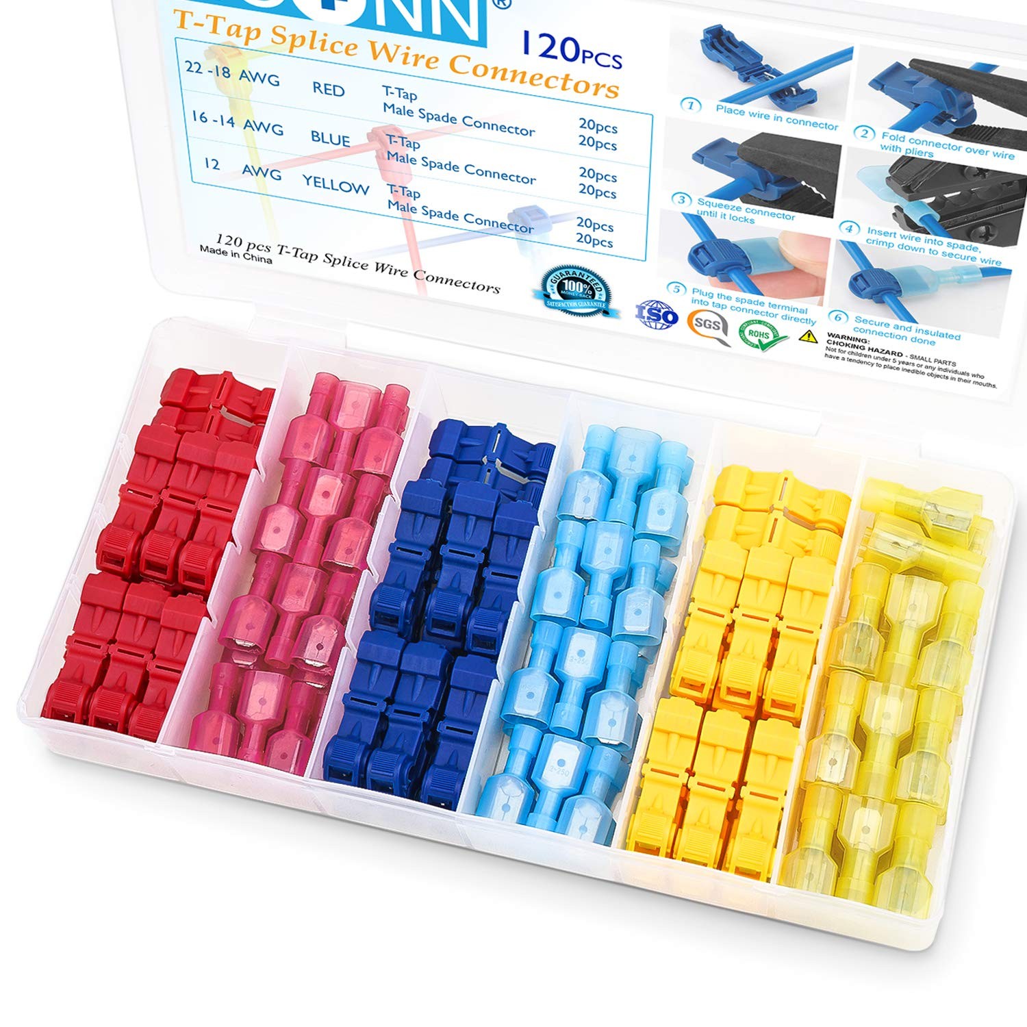 TICONN 120Pcs T Tap Wire Connectors, T Wire Quick Splice Connector, T Connect…