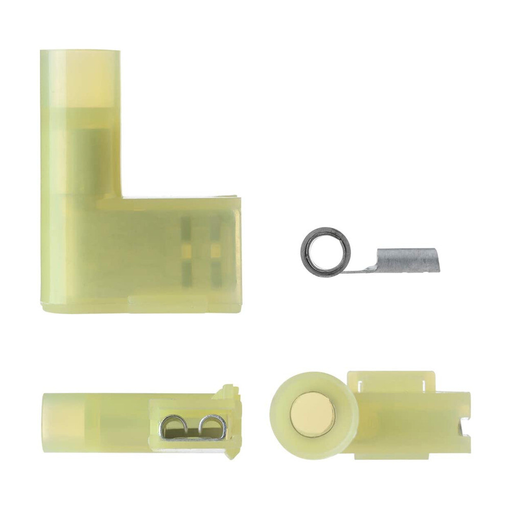 25PCS Yellow Nylon Flag Spade Terminals Right Angle 12-10AWG Crimp Connectors