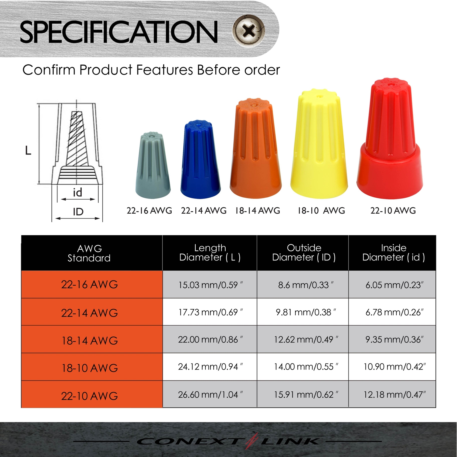 100 Screw Twist On Wire Cap Terminal Connector Orange 18-14 Gauge Closed End Nut