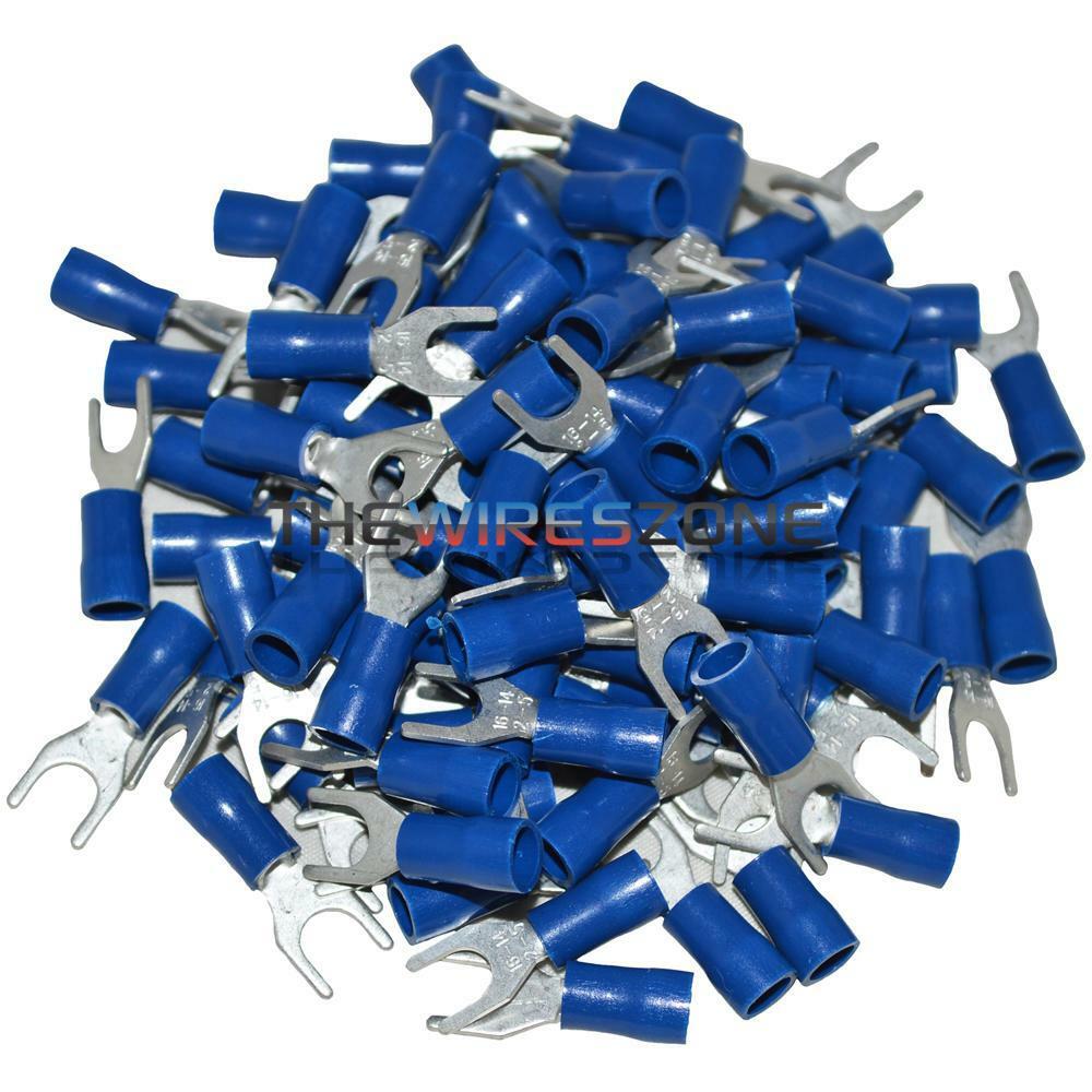 Install Bay BVST10 Blue Vinyl 16-14 Gauge #10 Spade Terminal Connector 100/pk