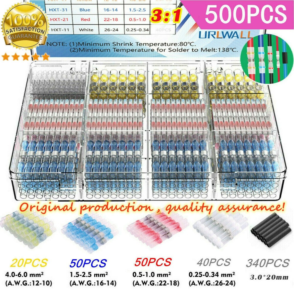 500-50X Solder Seal Sleeve Heat Shrink Electrical Butt Wire Connectors Terminals