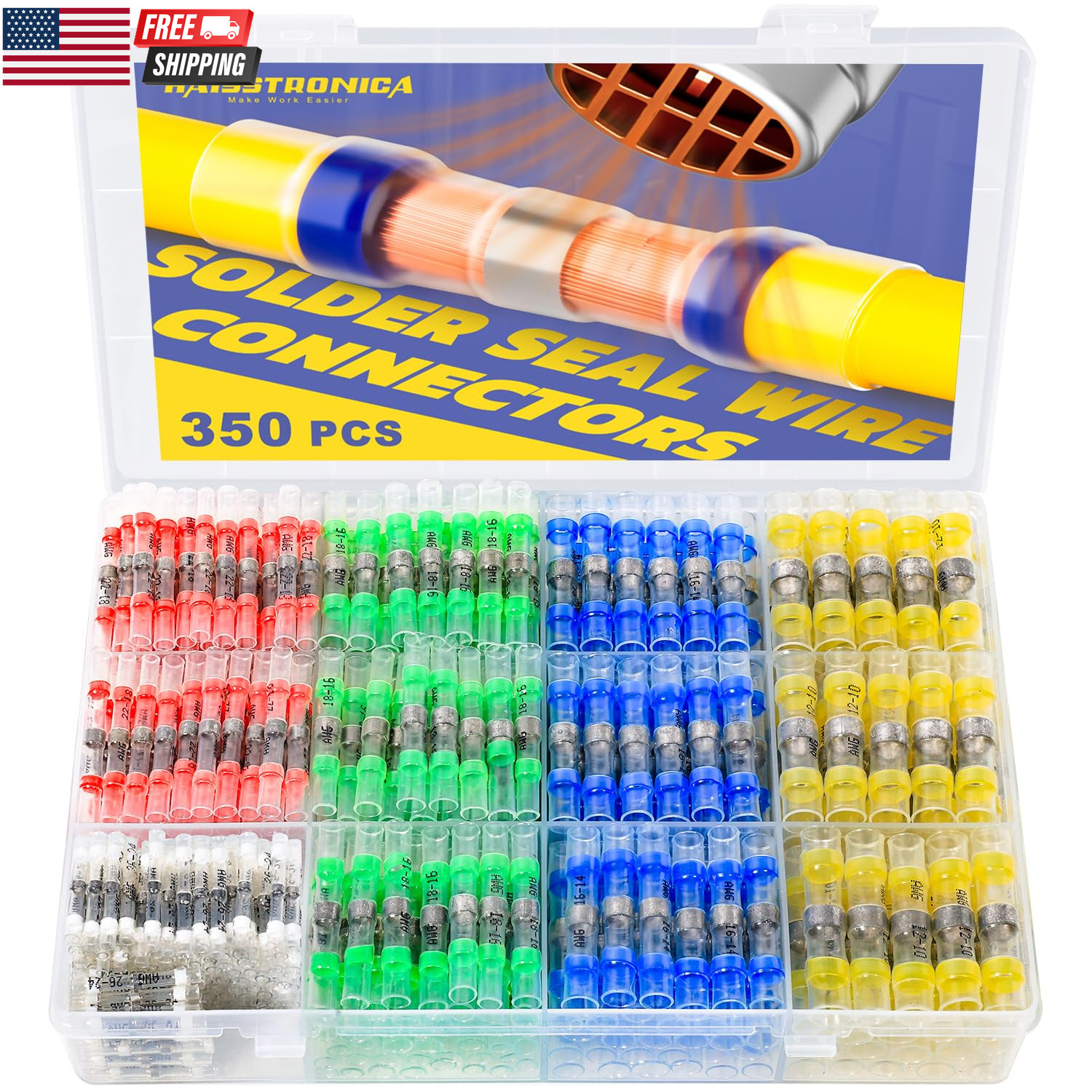 350PCS Solder Seal Wire Connectors Kit Marine Grade Waterproof Heat Shrink Butt