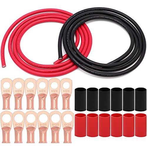 6 AWG Gauge Wire UL1015 Battery Power Tinned AWG 6 Red&Black + 3/8″ 5/16″ lugs