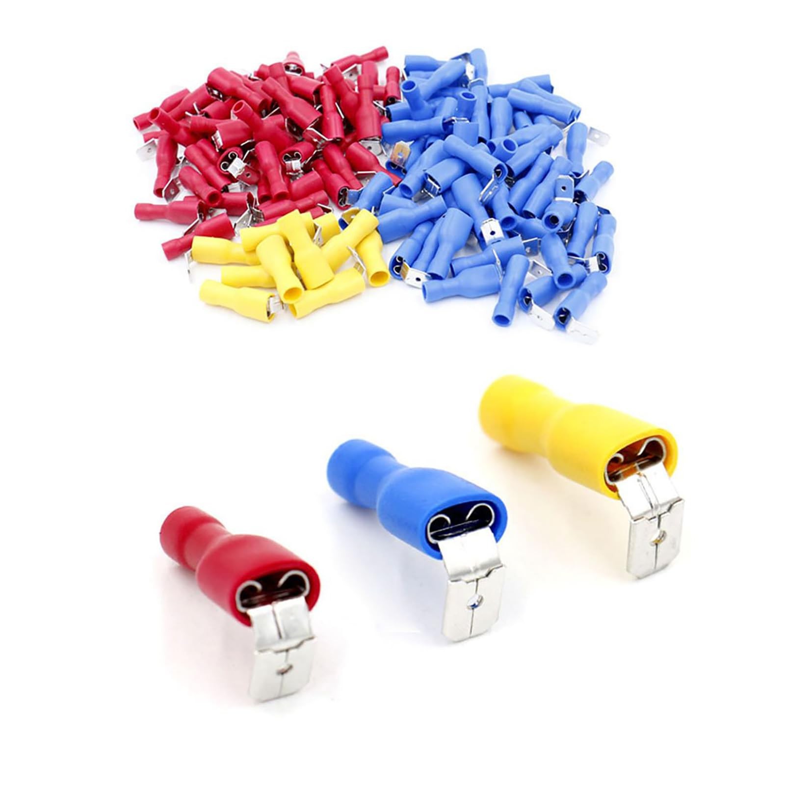 1/4 inch Piggyback Spade Crimp Terminal Connector 22-10 AWG 100 Pack