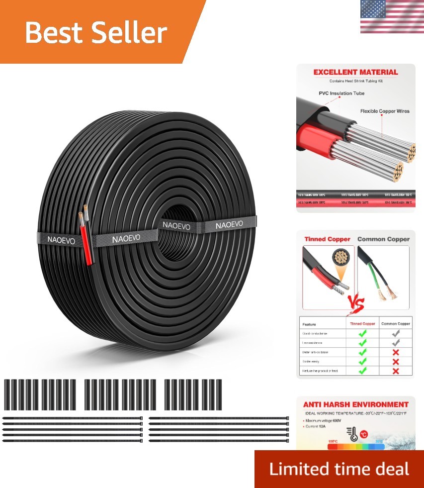 Versatile 10 AWG 2 Conductor Electrical Wire – Tinned Copper, 30FT Flexibility