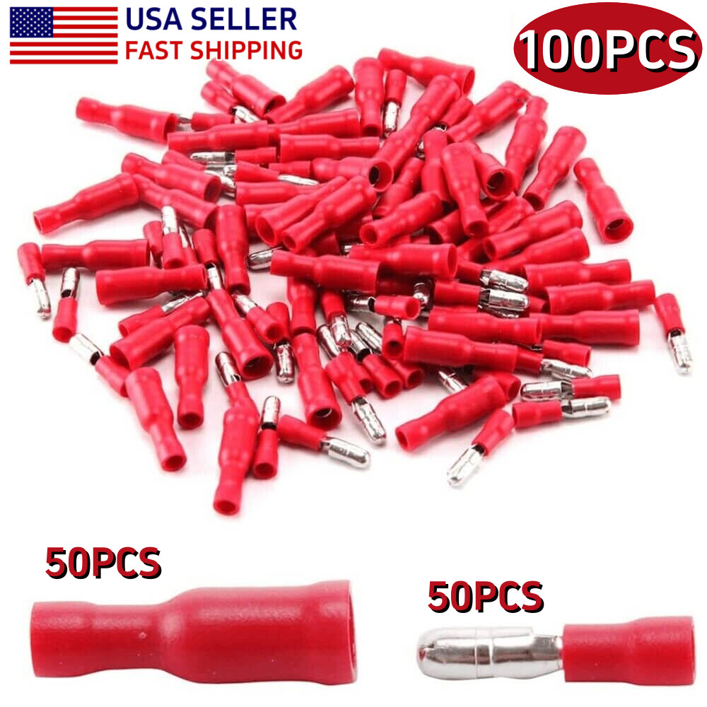 100X Insulated Crimp 22-16AWG Wire Splice Terminals Bullet Connector Male Female