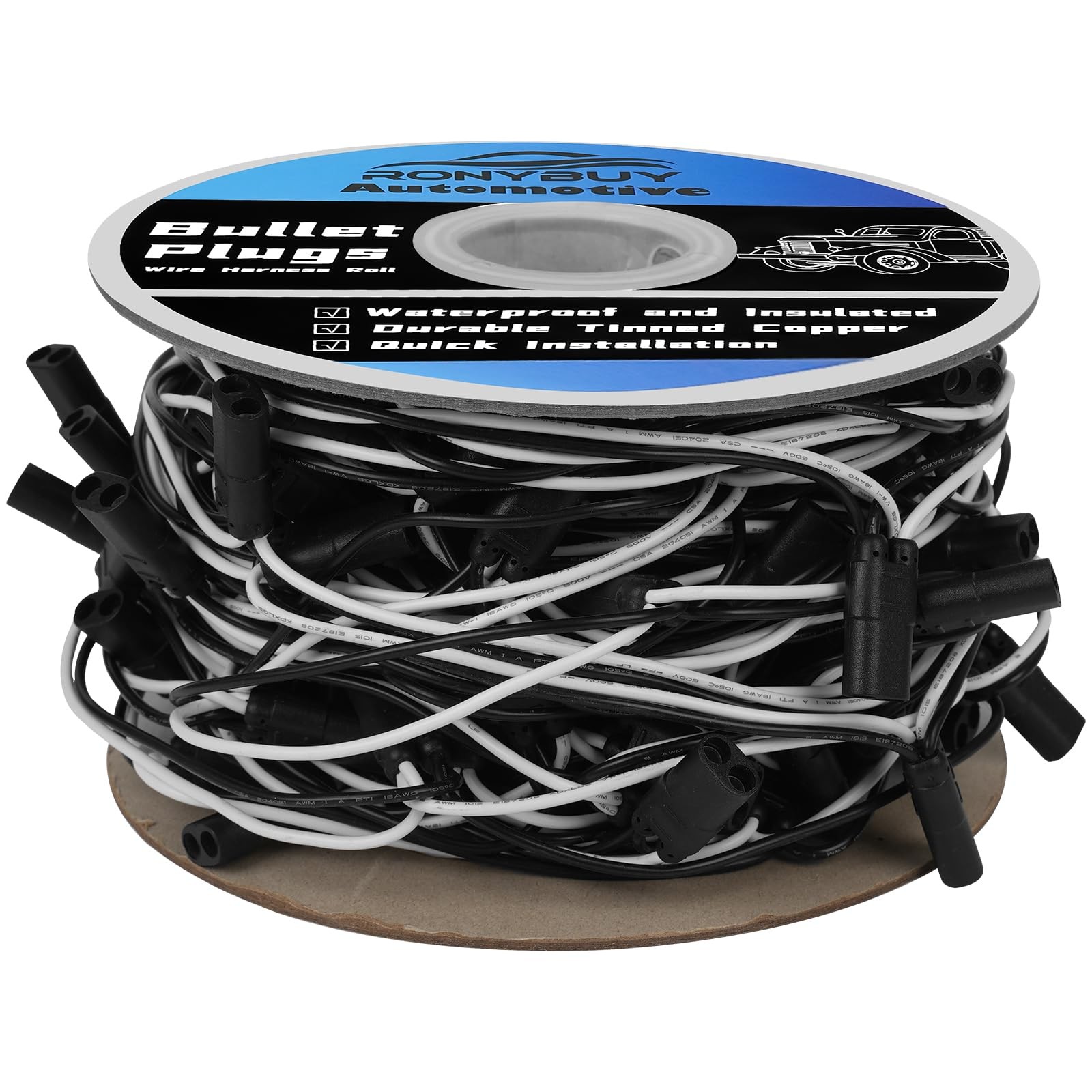 Ronybuy 50 Count 2-Prong Double Female Bullet Plug Wire Harness Roll, 2 Prong…