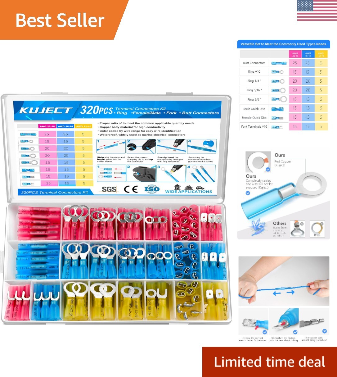 320PCS Heat Shrink Wire Connectors Kit, Electrical Waterproof Crimp Butt Term…