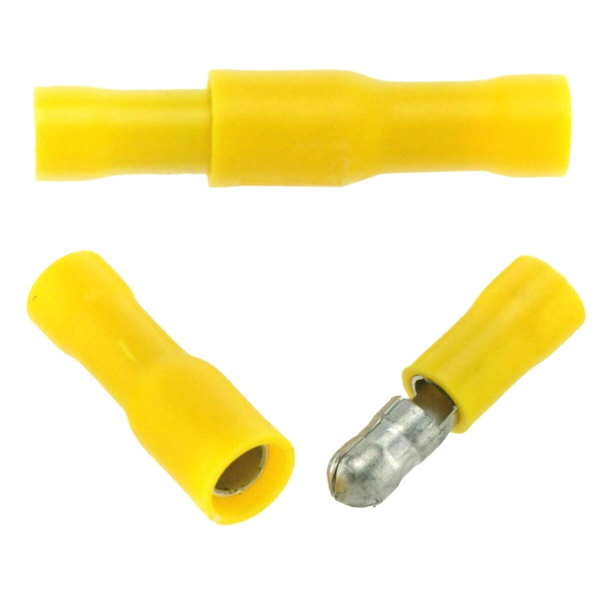 200pcs Yellow Nylon Crimp Copper Bullet Plug Connectors Male-Female 12-10 GAUGE