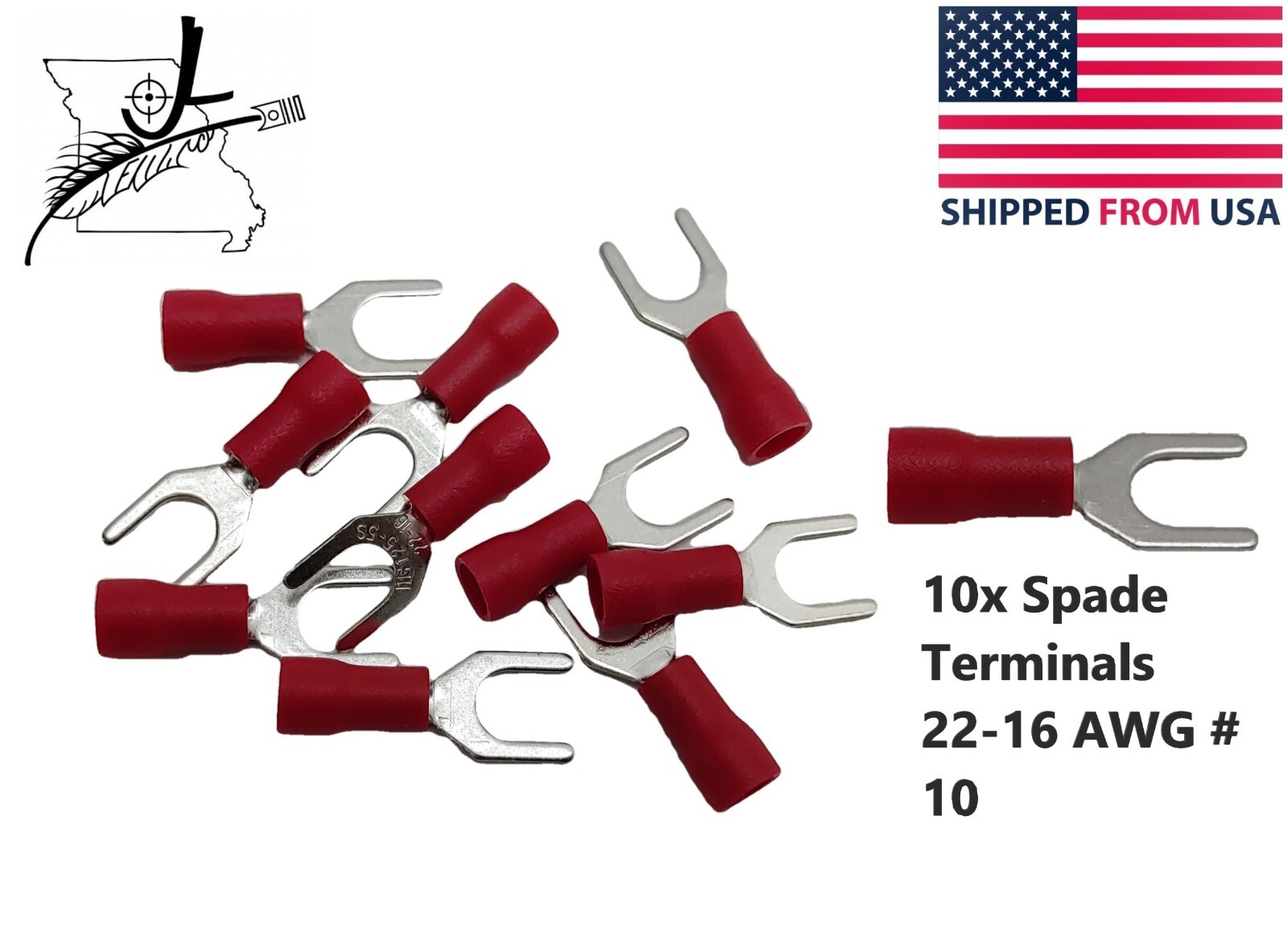 10x #10 Red Spade Terminal 22-16 AWG Wire Electrical Connector Fork End Crimp On