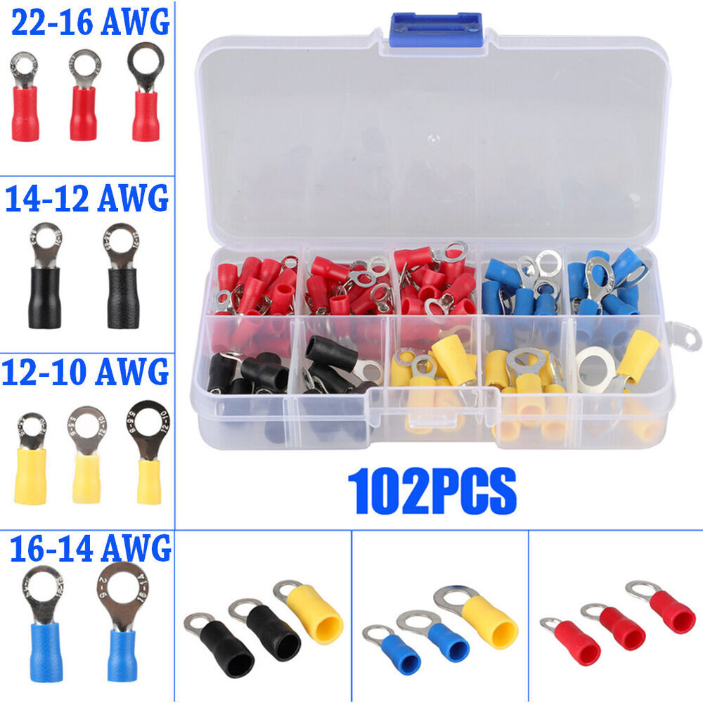 102PCS Connectors Insulated Electrical Wire Splice Terminal Crimp/Ring Terminals